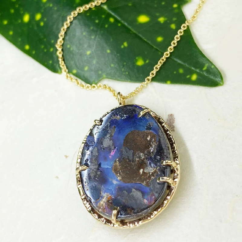 Dainty Floral Jewelry For Feminine Elegance 14k Yellow Gold Boulder Opal Necklace