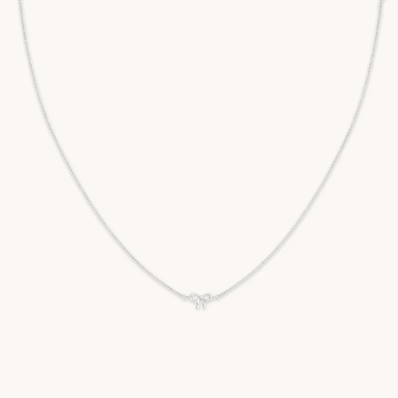 Breathtaking Jewelry, Breathtaking Prices Bow Charm Necklace in Solid White Gold