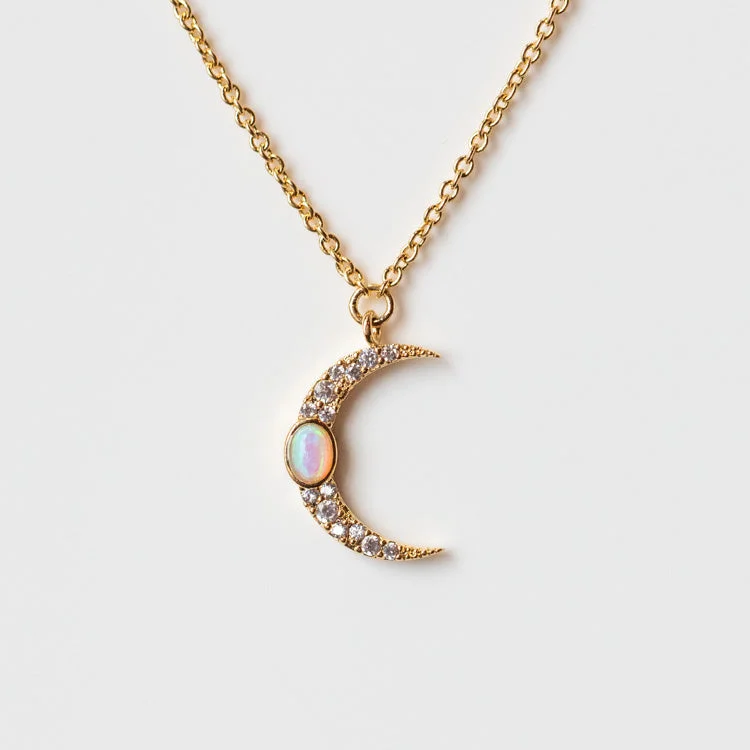 The Ultimate Jewelry Sale – Shop Premium Styles Crescent Moon Necklace with Opal and CZ