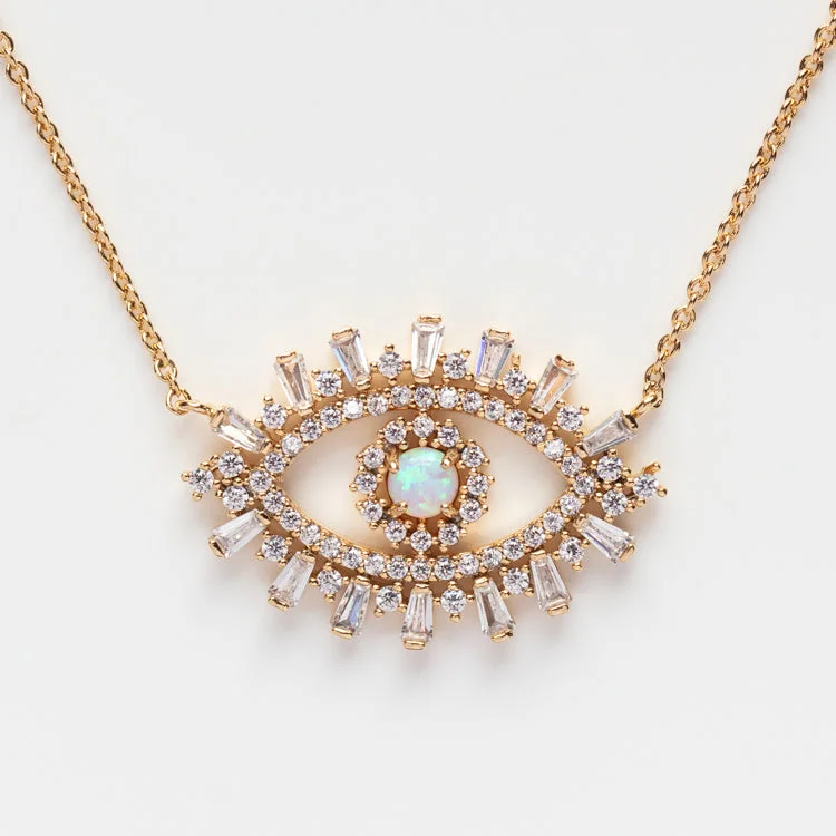 Affordable Glamour – Premium Jewelry At Special Prices CZ Evil Eye with Opal Center Necklace