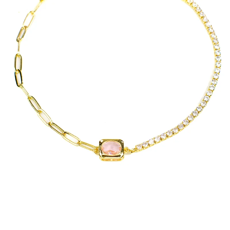 Premium Jewelry At Special Low Prices For A Limited Time Paper Clip Pink Cz Necklace