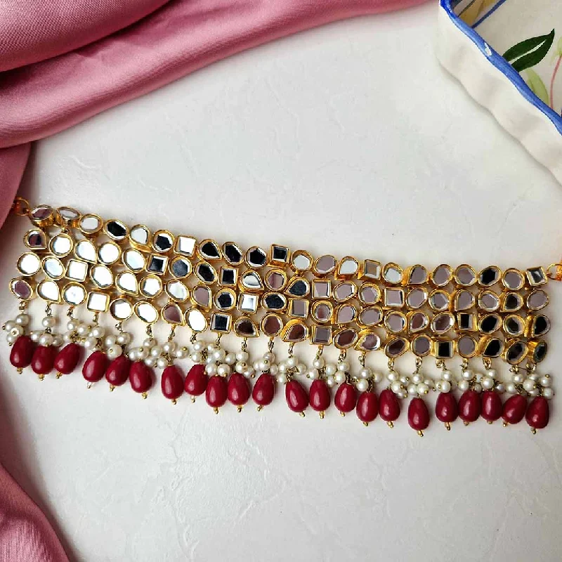 Handcrafted Beauty At Affordable Prices Jadau Choker/ Necklace (Maroon))