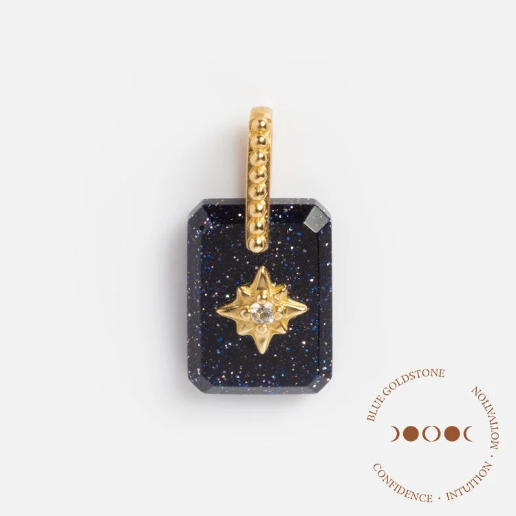 Trendy Minimalist Jewelry For Everyday Wear Limited Edition Solid Gold Crystal Amulet Charm for Manifestation in Blue Goldstone