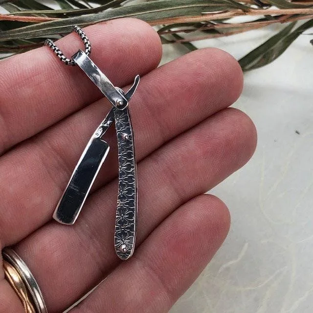 Affordable Luxury Jewelry For Every Occasion Ornate Straight Razor Necklace in Silver