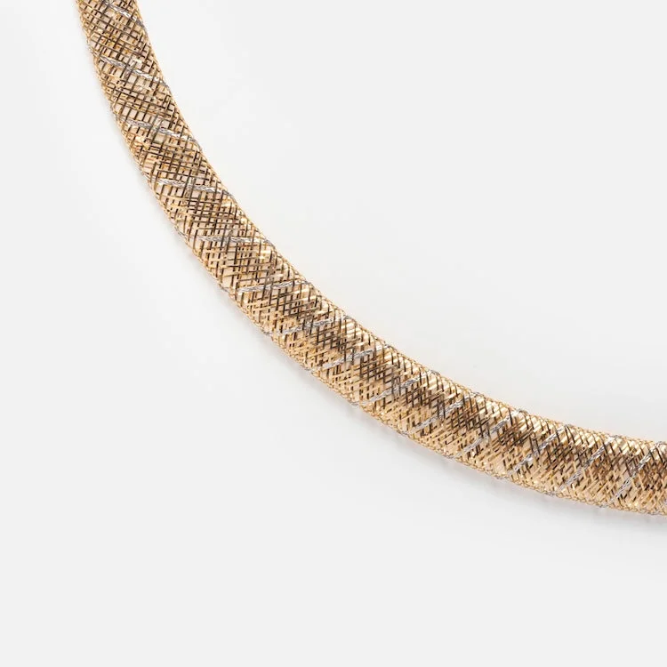 Affordable Elegance – Special Jewelry Sale Now Live Solid Gold Mixed Metal Mesh Necklace