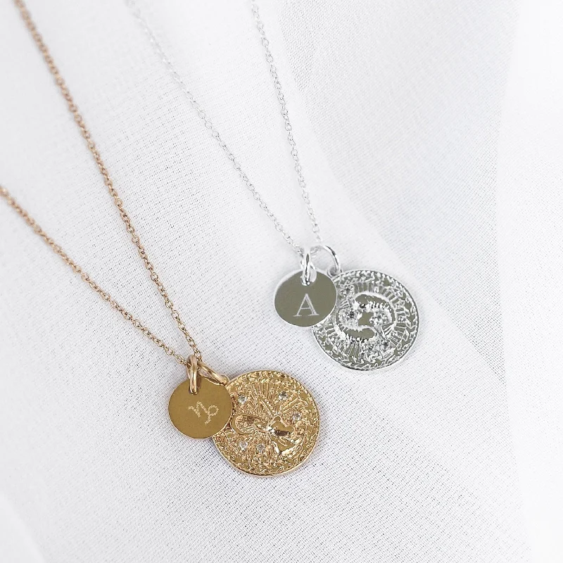 Special Offers On Handcrafted And Designer Jewelry Thea - 18ct Gold or Silver Plated Zodiac Horoscope & Monogram Necklace