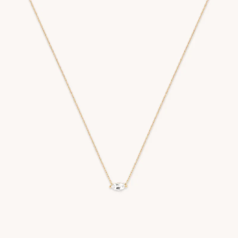 Dainty And Elegant Jewelry Now At Reduced Prices White Topaz Marquise Necklace in Solid Gold