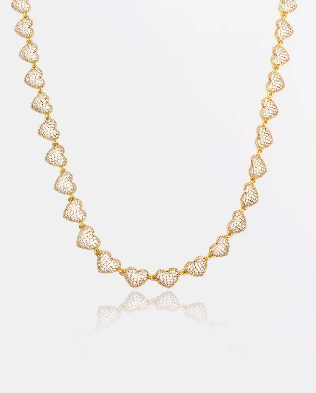 High-Quality Gemstone Jewelry For Special Occasions 10mm Iced Heart Necklace - Gold