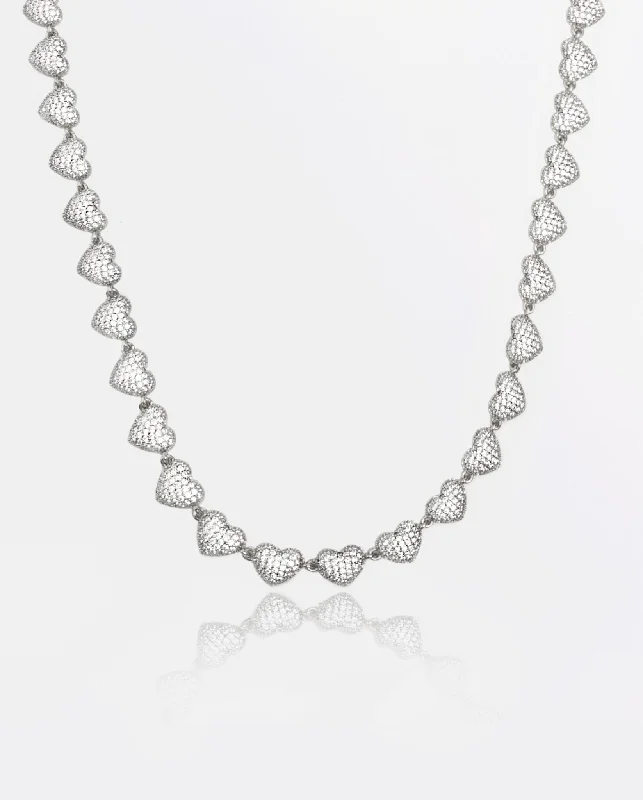Bohemian-Inspired Jewelry For Free-Spirited Fashion 10mm Iced Heart Necklace - White Gold