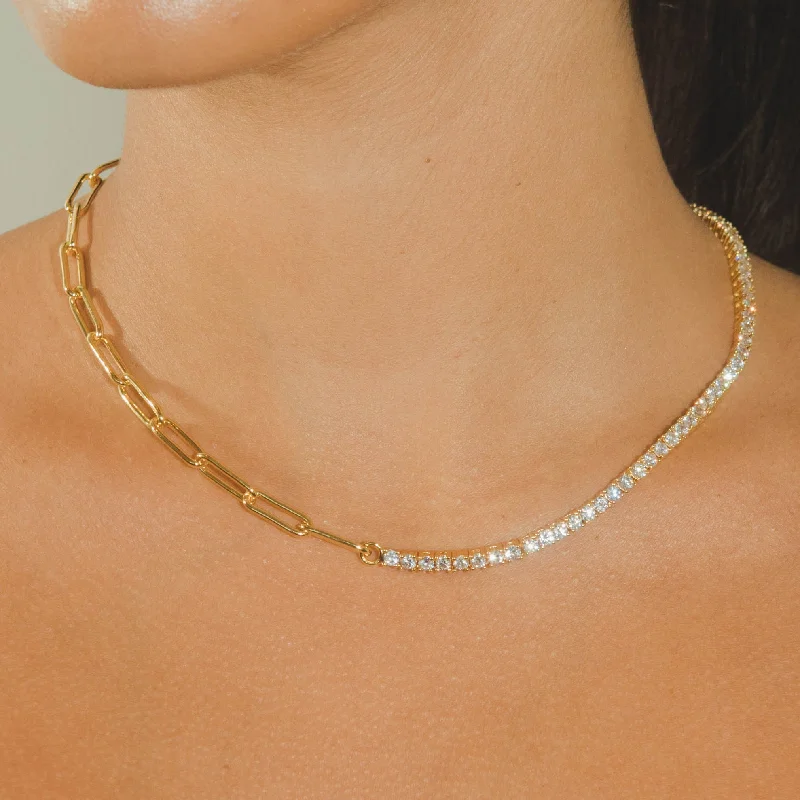 Celebrate Every Occasion With Sparkling Savings Half Tennis Half Hermes Necklace - Gold