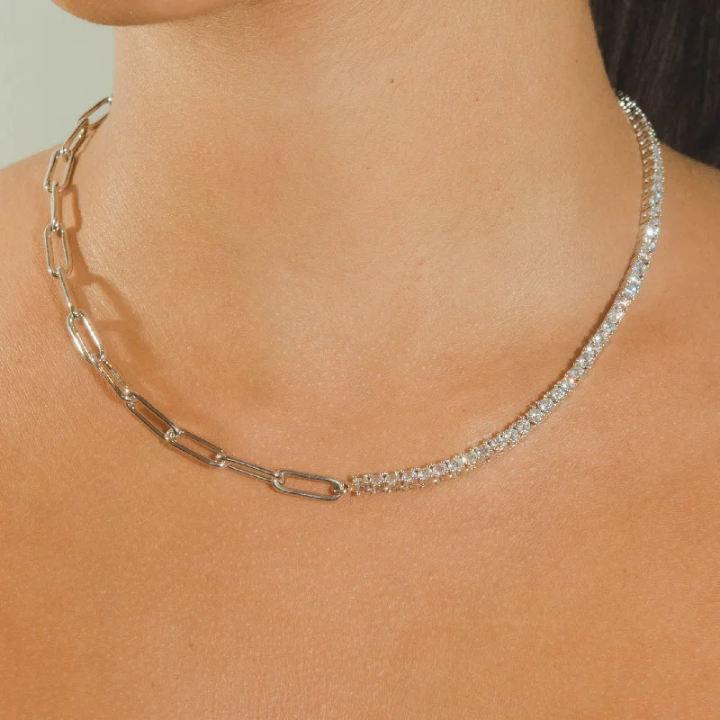 Limited-Stock Jewelry Sale – Shop Before It's Gone Half Tennis Half Hermes Necklace - White Gold