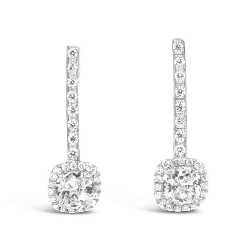 Timeless Elegance, Temporary Discounts – Act Fast 18k White Gold Cushion Cut Diamond Hanging Earrings
