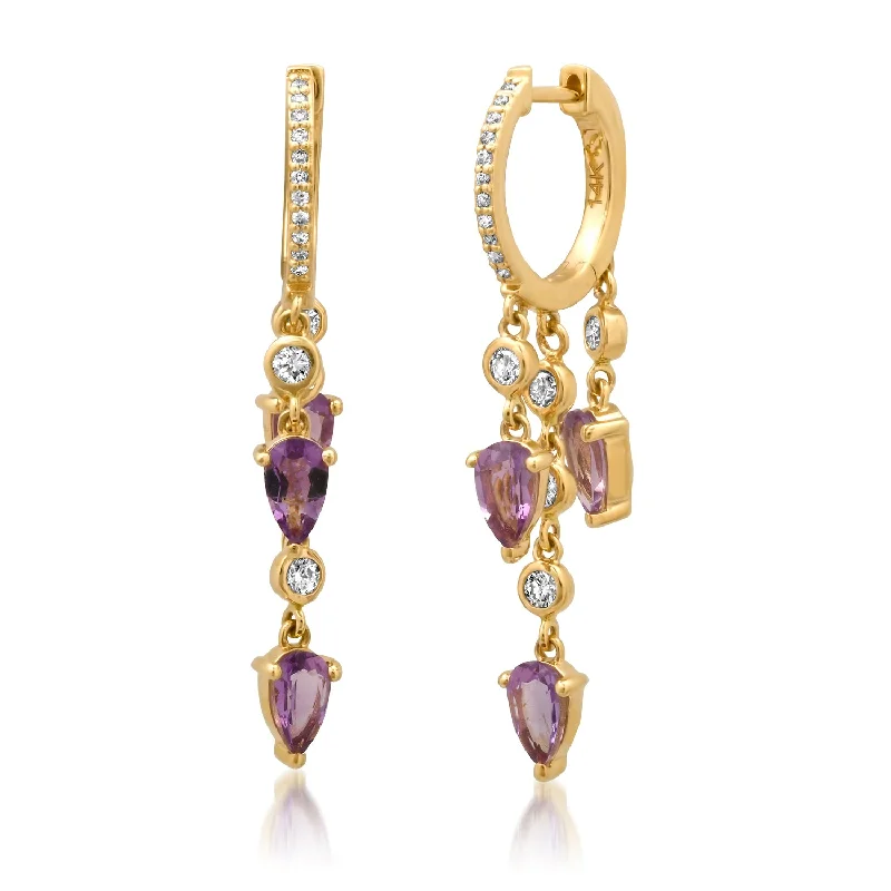Flash Sale On Stunning Jewelry – Don't Miss Out Amethyst & Bezel Diamond Shaker Drop Huggie Hoop Earrings