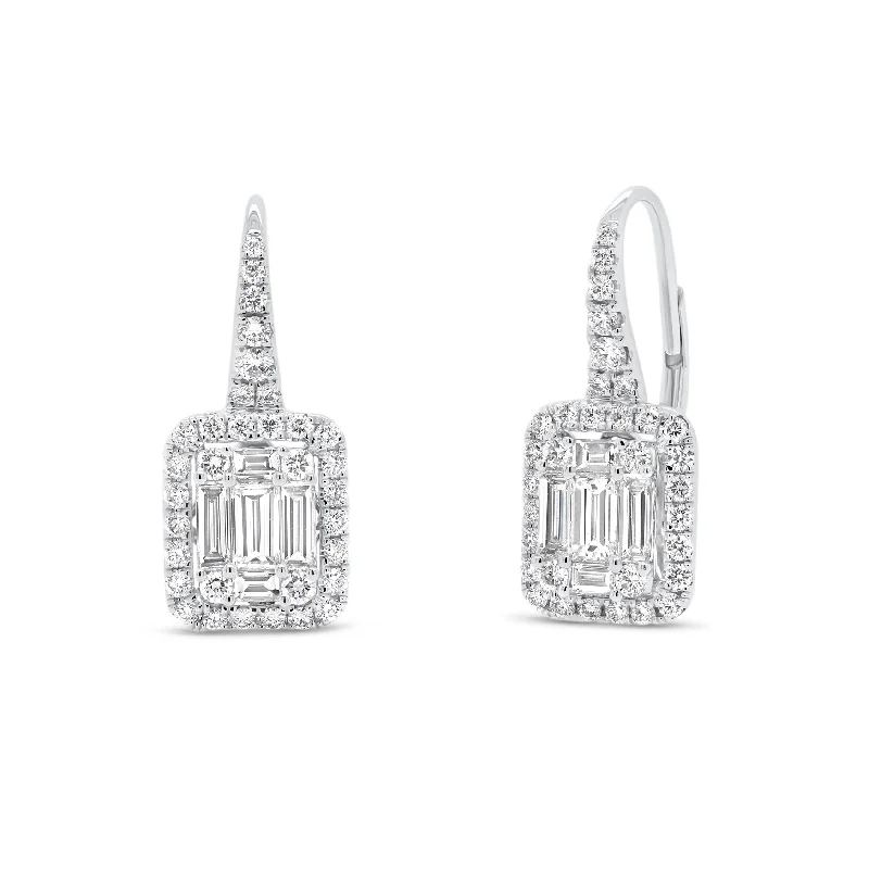 Handmade Pearl Jewelry For Timeless Elegance Baguette Diamond Lever-Back Earrings