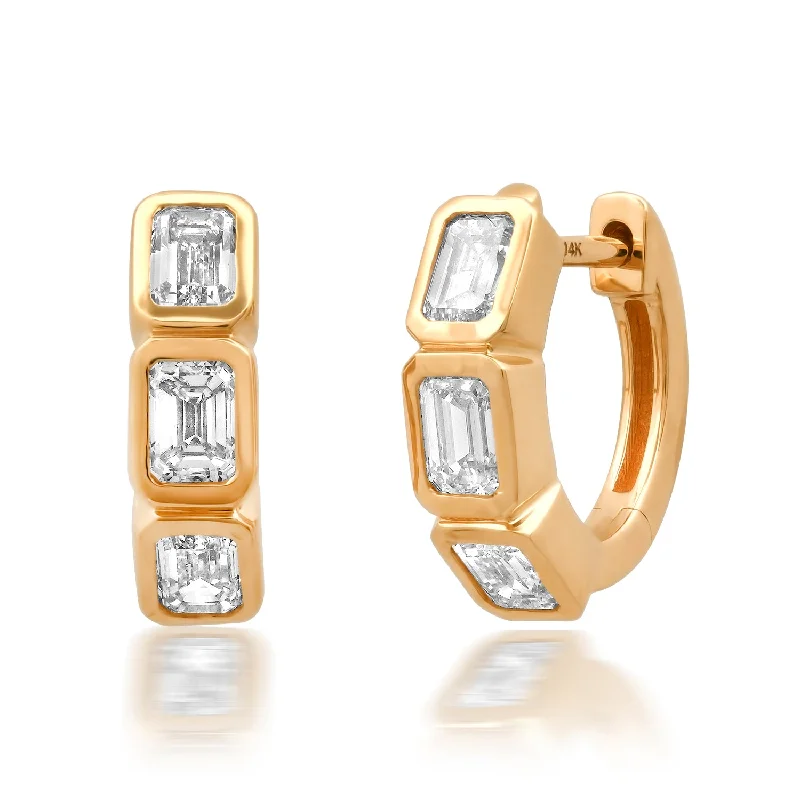 Elegant Jewelry, Affordable Luxury – Shop Now Bezel-Set Emerald Cut Diamond Huggie Hoops
