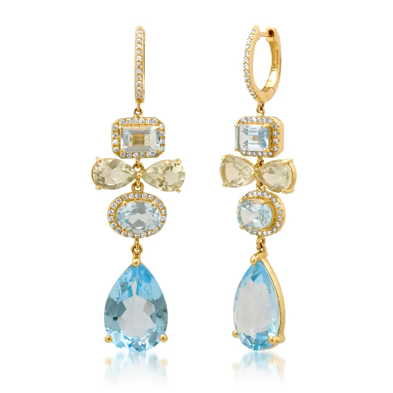 Grab Your Dream Jewelry At The Lowest Prices Blue Topaz, Green Amethyst & Diamond Fancy Drop Ear