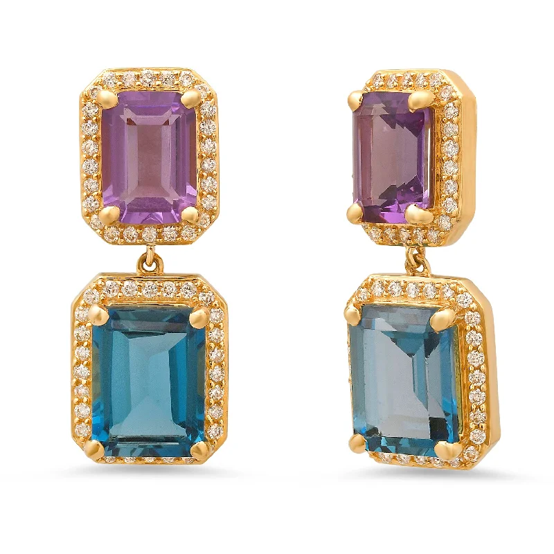 Personalized Jewelry Sale – Unique Pieces At Great Prices Bold Blue Topaz & Amethyst Emerald Cut Drop Earrings