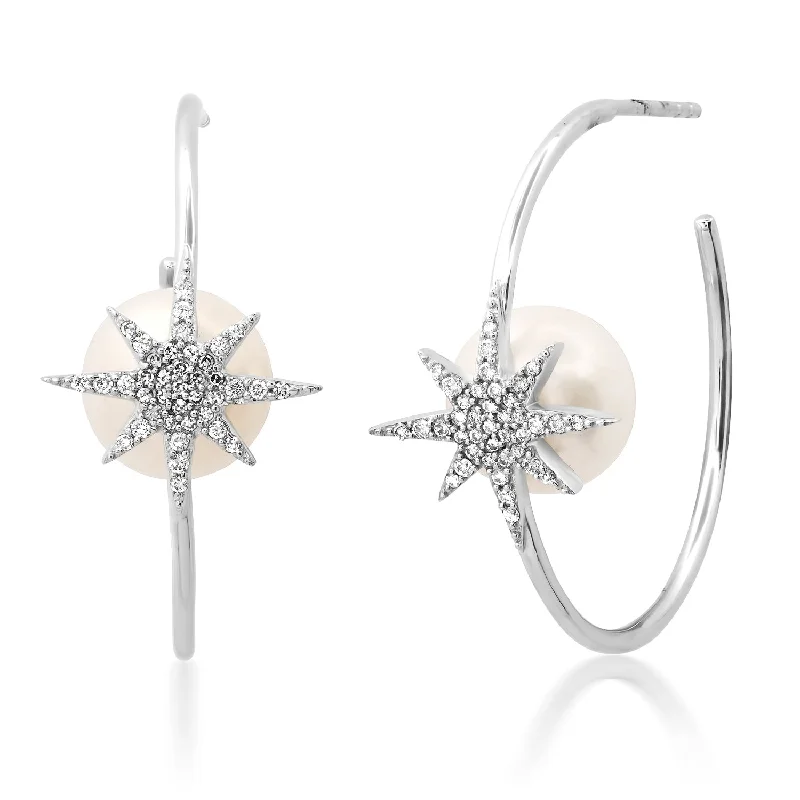 Must-Have Jewelry Pieces At Reduced Prices Delicate Diamond Starburst & Pearl Hoops