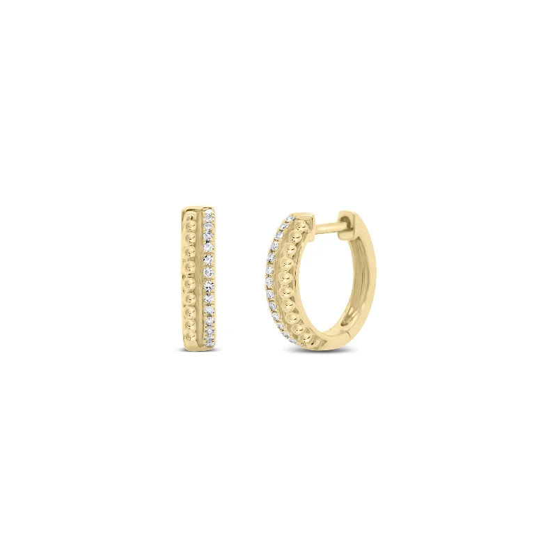 Limited Stock On Premium Jewelry At Low Prices Diamond & Beaded Gold Huggie Earrings Limited Stock On Premium Jewelry At Low Prices Diamond & Beaded Gold Huggie Earrings