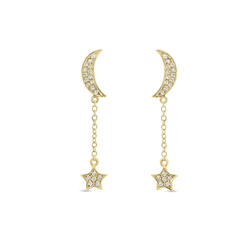 Limited-Stock Jewelry Sale – Once It's Gone, It's Gone Diamond Crescent Moon & Star Dangle Earrings