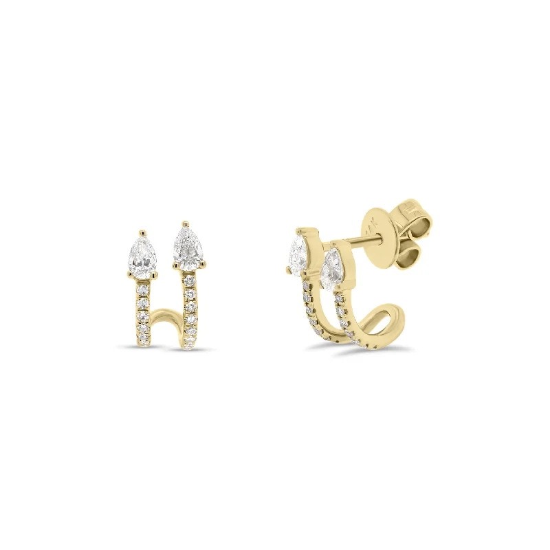 Trendy Minimalist Jewelry For Everyday Wear Diamond Pear Double Cuff Earrings