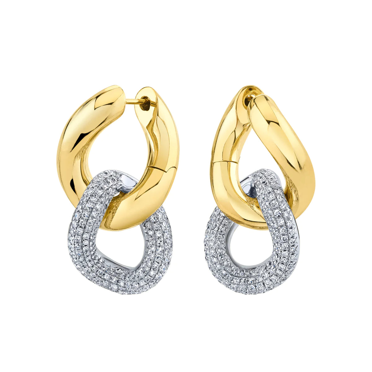Exclusive Jewelry Offers – Shine For Less Double Gold & Pave Diamond Link Earrings