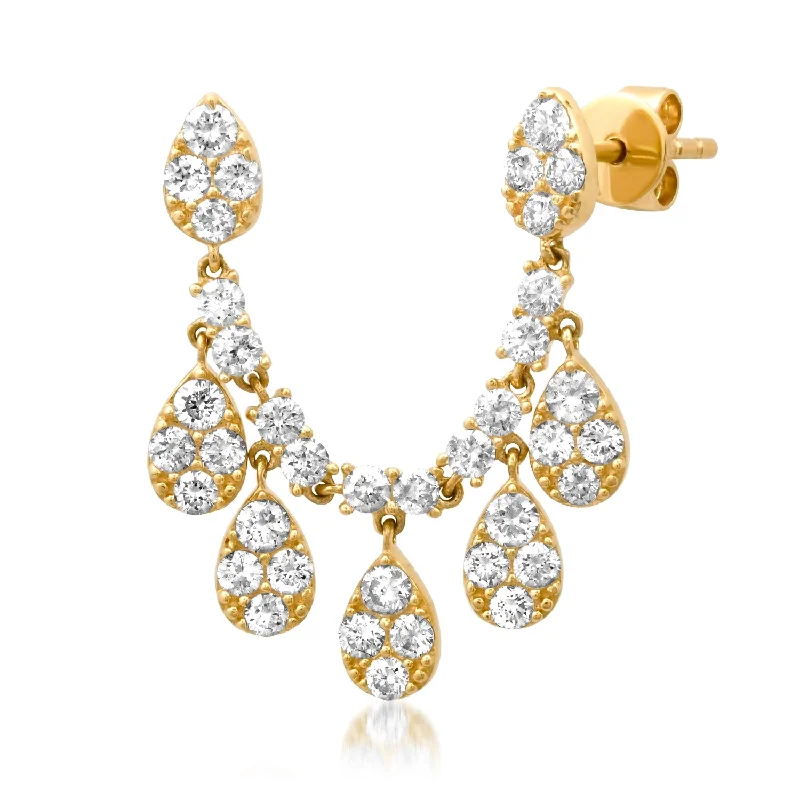 Dainty Floral Jewelry For Feminine Elegance Double Pierce Diamond Teardrop Shaker Earrings