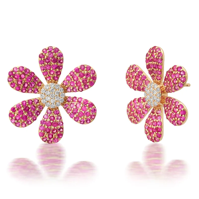 Shine Bright With Our Special Jewelry Promotions Flirty Pink Sapphire And Diamond Flower Earrings