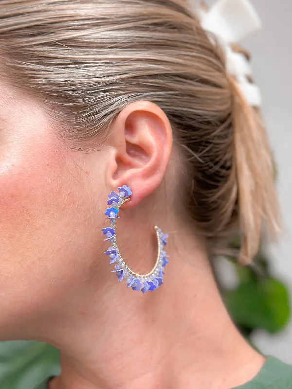 Big Discounts On Elegant Jewelry Collections Flower Fringe Hoop Earrings - Lavender