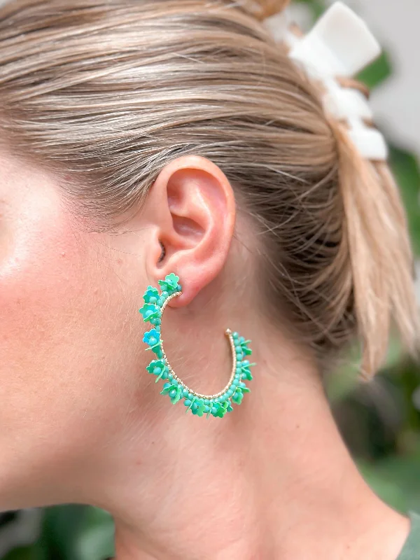 Luxury Jewelry Clearance – Shop Premium Styles Now Flower Fringe Hoop Earrings - Green