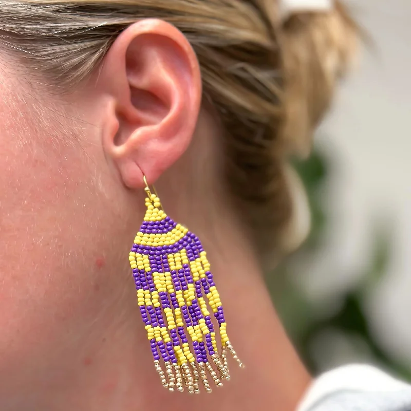Dazzling Deals On Necklaces, Bracelets, And More Game Day Seed Bead Fringe Dangle Earrings - Purple & Yellow