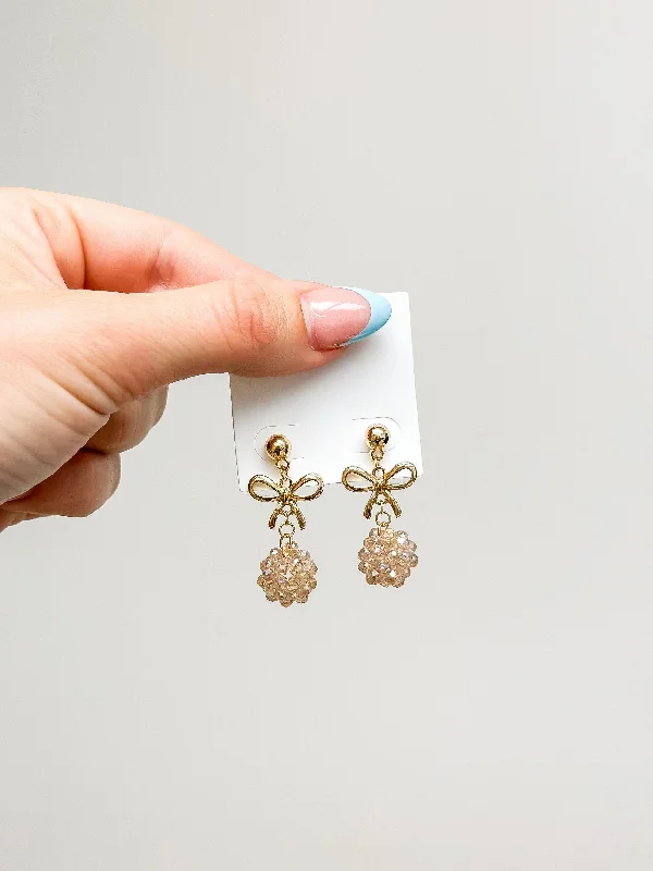 Shop Signature Jewelry Styles At Exclusive Prices Gold Bow Beaded Dangle Earrings - Cream