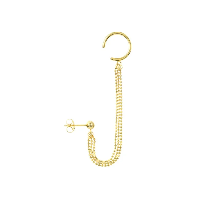 Flash Sale On Elegant Jewelry – Don't Miss Out Gold Ear Cuff with Triple Ball Chain Stud Earring
