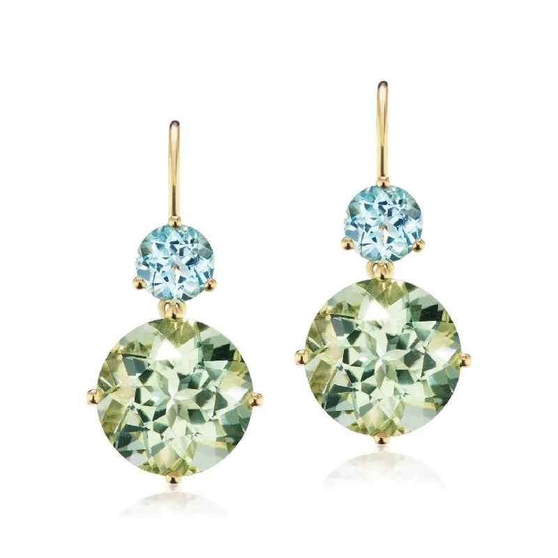 Don't Miss Our Biggest Jewelry Sale Of The Season Large Green Quartz & Sky Blue Topaz Double Drop Earrings