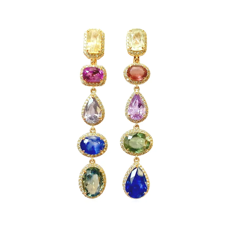 Your Perfect Accessory At The Perfect Price Multi Linear Drop Earrings with Rainbow Sapphires & Diamonds