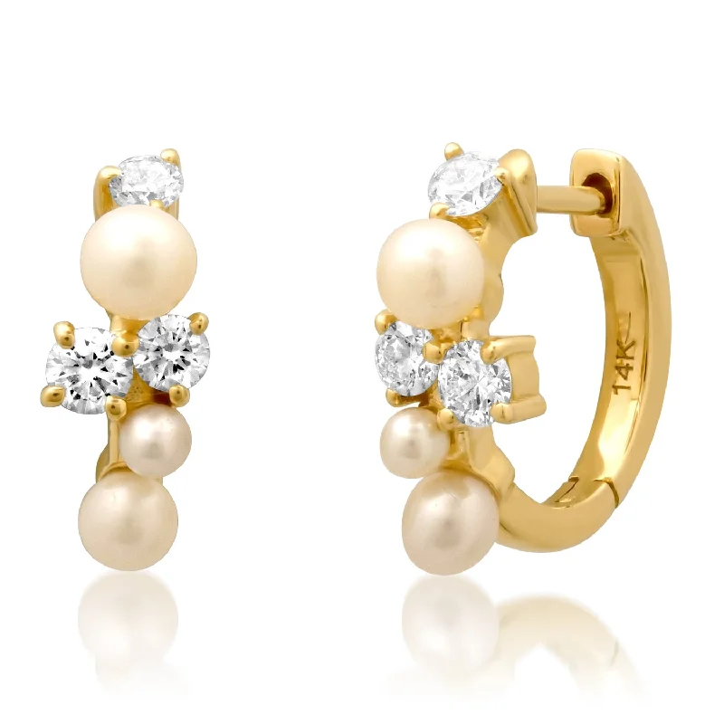 Big Savings On Your Favorite Jewelry Pieces Pearl & Diamond Cluster Huggie Earrings