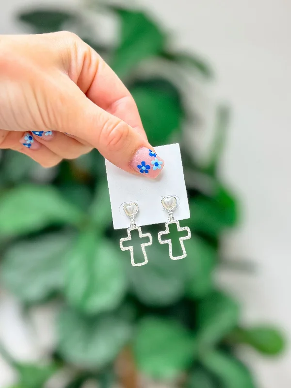 Trending Jewelry Now Available At Exclusive Prices Pearl Lined Cross Dangle Earrings - Silver Trending Jewelry Now Available At Exclusive Prices Pearl Lined Cross Dangle Earrings - Silver