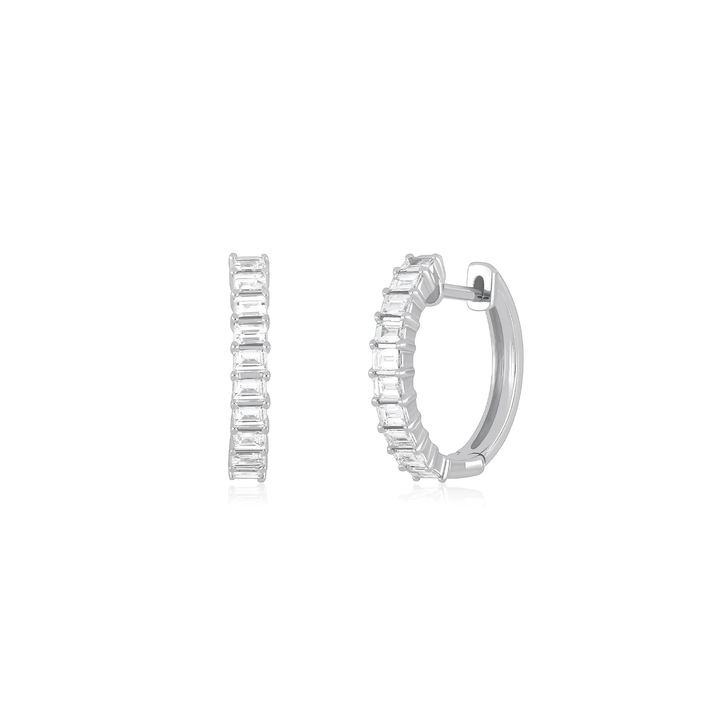 Modern Statement Jewelry For Bold Styling Prong Set Diamond Baguette Small Hoop Earrings