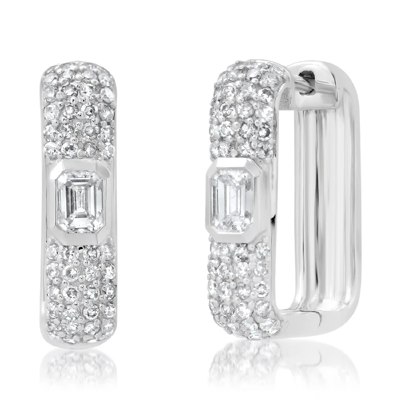 Get The Sparkle You Love At Prices You Adore Rectangular Diamond Pave Huggies With Bezel Set Emerald Cut Diamond