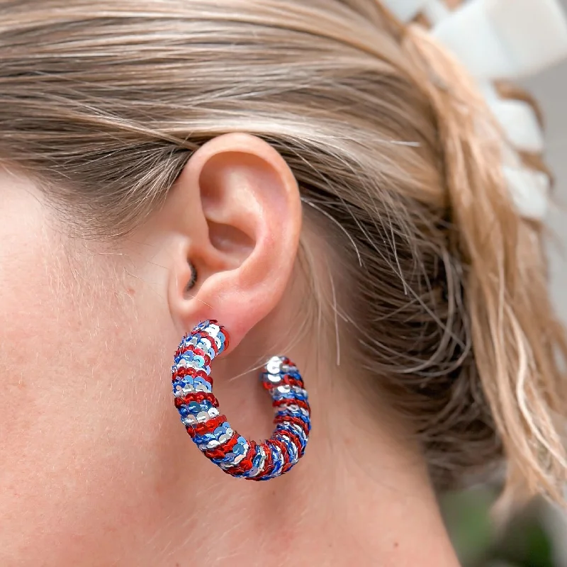 Must-Have Jewelry At Unbelievable Discounts Patriotic Sequin Hoop Earrings
