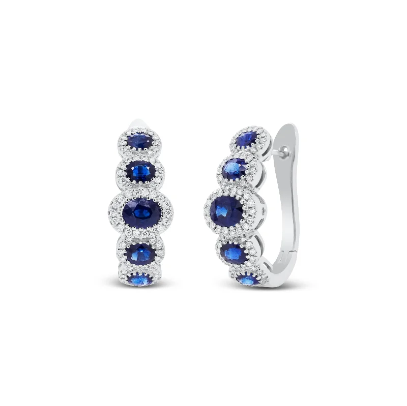 Premium Diamond Jewelry For Unforgettable Moments Sapphire & Diamond Halo Hoop Earrings