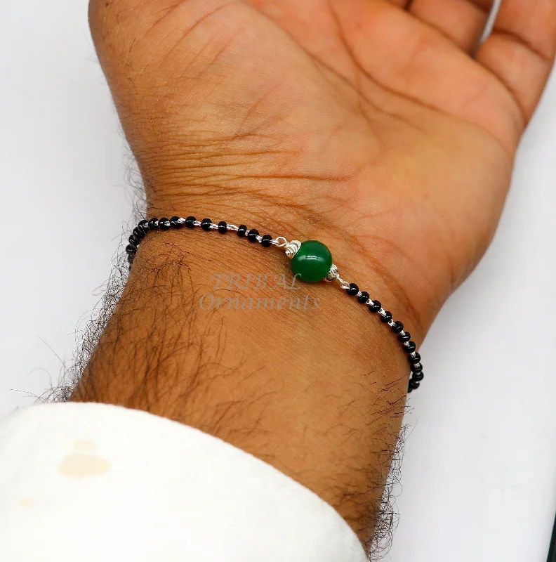 Dazzling Deals On Necklaces, Bracelets, And More 925 sterling silver customized black beads Nazariya bracelet with green onyx, Best girl's gifting bracelet stylish jewelry india sbr452 Dazzling Deals On Necklaces, Bracelets, And More 925 sterling silver customized black beads Nazariya bracelet with green onyx, Best girl's gifting bracelet stylish jewelry india sbr452