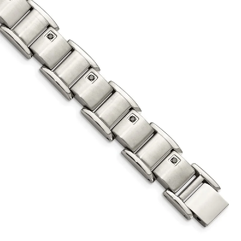 The Ultimate Jewelry Sale – Exclusive Styles At Great Prices Men's 12mm Stainless Steel and 11 Black Diamond Bracelet - 8.5 Inch The Ultimate Jewelry Sale – Exclusive Styles At Great Prices Men's 12mm Stainless Steel and 11 Black Diamond Bracelet - 8.5 Inch