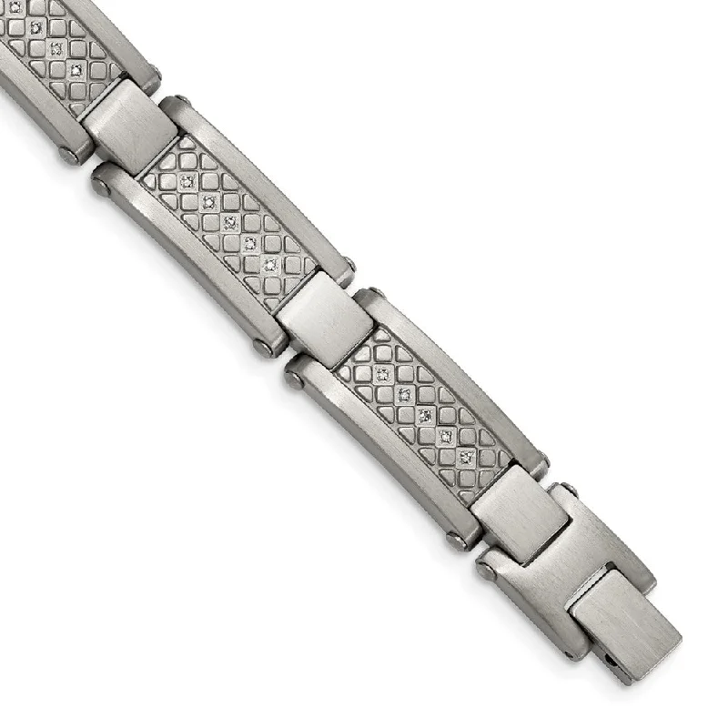 Discover Unique Jewelry With Special Limited-Time Offers Men's 12mm Stainless Steel White Diamond Textured Bracelet, 9 Inch