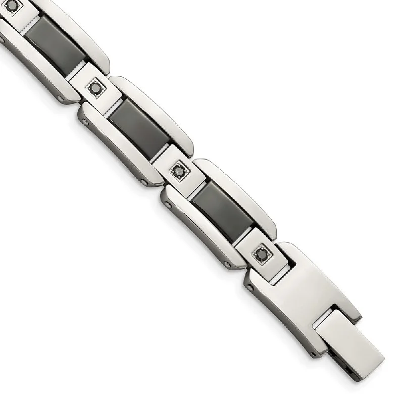 Trendy Minimalist Jewelry For Everyday Wear Men's Stainless Steel and Black Diamond 8.75 Inch Bracelet Trendy Minimalist Jewelry For Everyday Wear Men's Stainless Steel and Black Diamond 8.75 Inch Bracelet