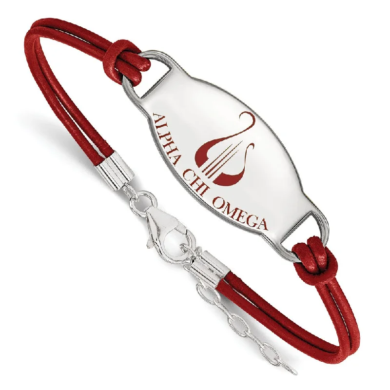 Your Perfect Accessory At The Perfect Price Sterling Silver Alpha Chi Omega Enamel Red Leather Bracelet - 7 in. Your Perfect Accessory At The Perfect Price Sterling Silver Alpha Chi Omega Enamel Red Leather Bracelet - 7 in.