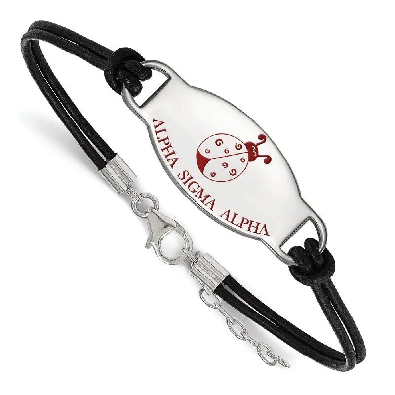 Luxury Handcrafted Jewelry For Elegant Looks Sterling Silver Alpha Sigma Alpha Enamel Blk Leather Bracelet - 7 in. Luxury Handcrafted Jewelry For Elegant Looks Sterling Silver Alpha Sigma Alpha Enamel Blk Leather Bracelet - 7 in.