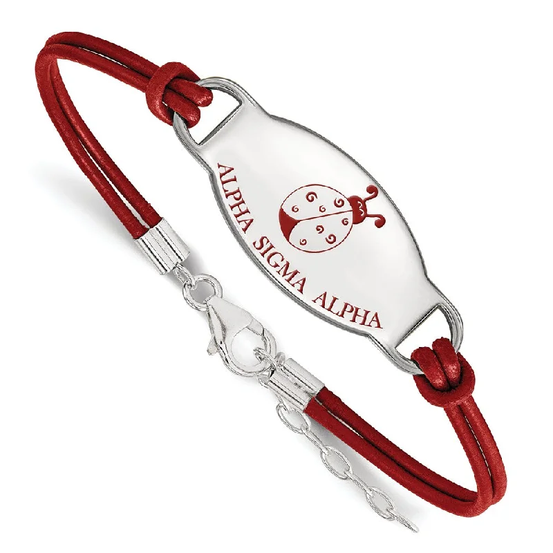 Don't Miss Out – Shop Elegant Jewelry For Less Sterling Silver Alpha Sigma Alpha Enamel Red Leather Bracelet - 7 in. Don't Miss Out – Shop Elegant Jewelry For Less Sterling Silver Alpha Sigma Alpha Enamel Red Leather Bracelet - 7 in.