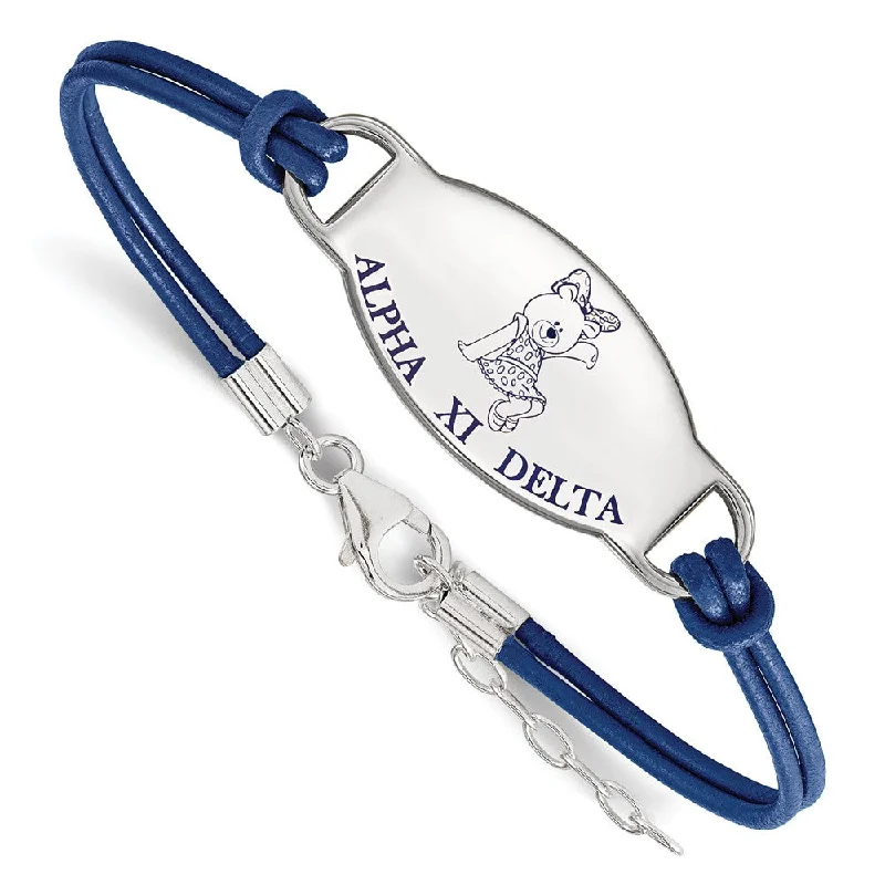 High-Quality Gemstone Jewelry For Special Occasions Sterling Silver Alpha Xi Delta Enamel Blue Leather Bracelet - 7 in. High-Quality Gemstone Jewelry For Special Occasions Sterling Silver Alpha Xi Delta Enamel Blue Leather Bracelet - 7 in.