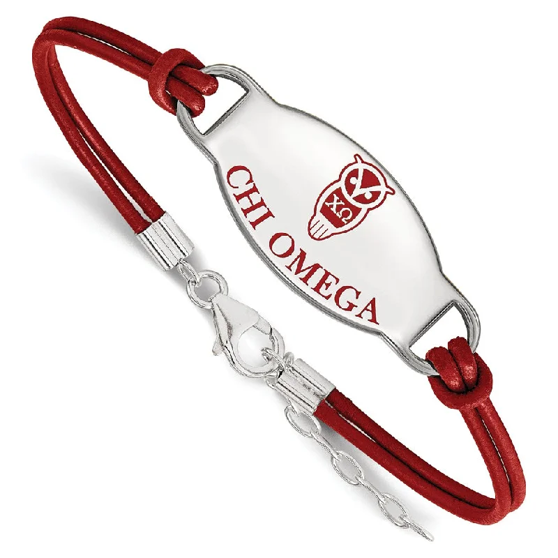 Handmade Pearl Jewelry For Timeless Elegance Sterling Silver Chi Omega Enamel Red Leather Bracelet - 7 in. Handmade Pearl Jewelry For Timeless Elegance Sterling Silver Chi Omega Enamel Red Leather Bracelet - 7 in.